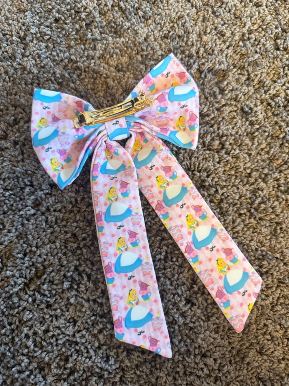 New SCL alice in wonderland long bow clip barrette - A Very Merry Unbirthday